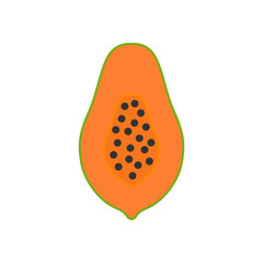 Half Papaya Flat Design Fruit Icon. Minimalist illustration representing a papaya cut in half, showing its orange pulp
