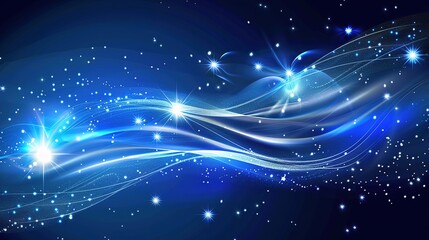 Obraz premium Captivating abstract wave pattern displayed on a dark blue background, featuring a subtle light neon metallic shine that adds a touch of modernity and allure. The intricate wave design creates a dynam