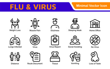 Flu & Virus Icon Set. An essential collection of icons designed to promote health awareness, perfect for enhancing medical materials, educational content, and public health campaigns.