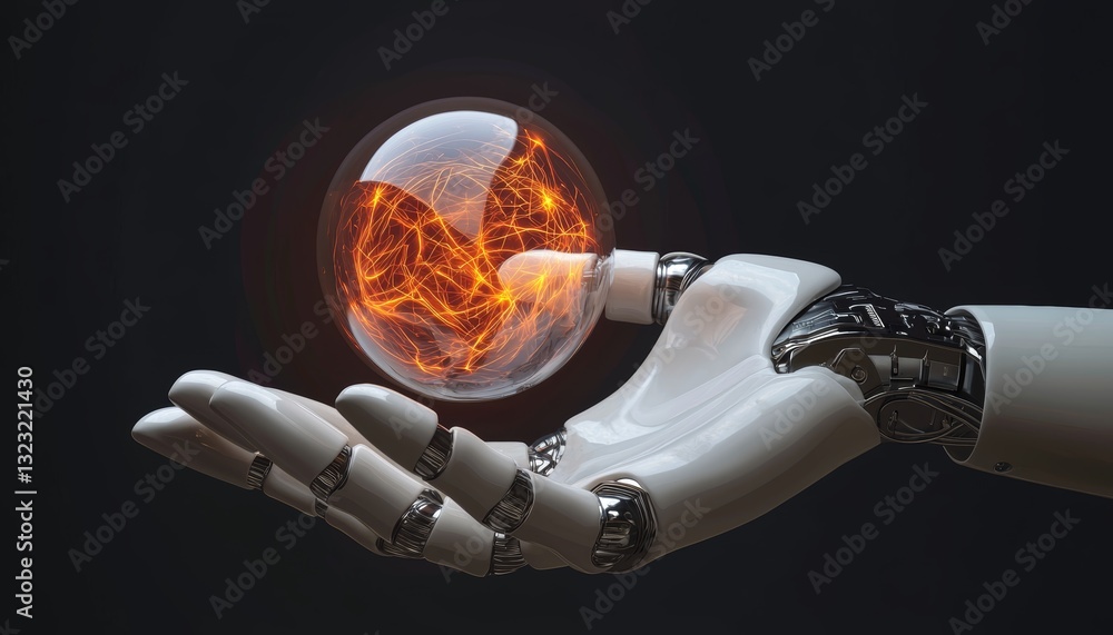 Aufkleber a futuristic representation of ai technology, with a robotic palm showcasing a pulsating digital int