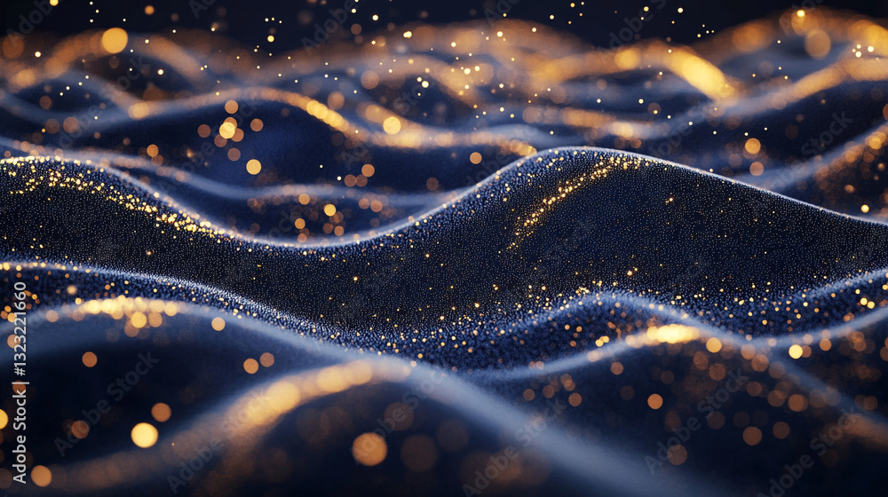Aufkleber abstract wavy surface with golden particles. a visually stunning abstract digital image showcasing a