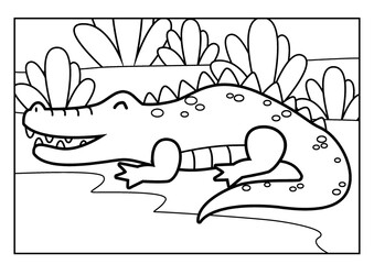 Crocodile Outline Illustration for Coloring Page