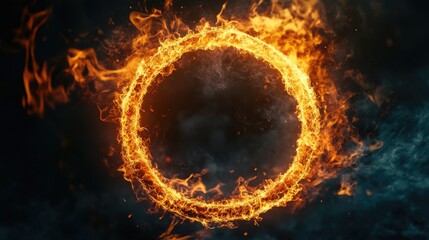 Fototapeta premium Fiery Circular Ring of Flames with Intense Orange and Yellow Glow Against a Dark Background
