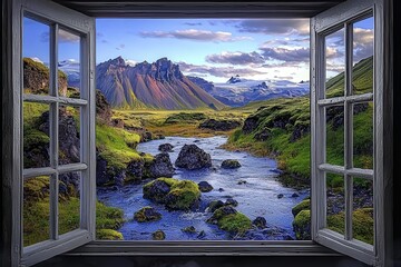 View from window at a wonderful beautiful landscape nature panorama