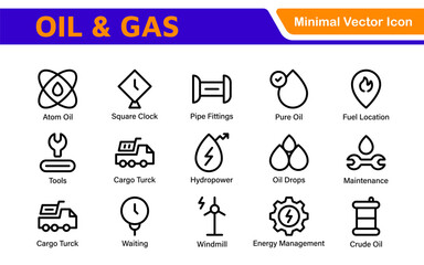 Set of Oil Gas Industry Line Icons. Contains such Icons as Gas Station, Oil Factories, Transportation, and more. line icon set.