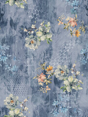 digital printing textile pattern wallpaper colorful flower with watercolor background-illustration
