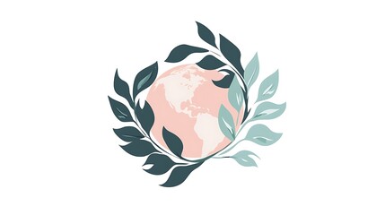 Fototapeta premium Earth encircled by leaves, representing global environmentalism and sustainability. A stylized image of Earth nestled within a wreath of leaves, symbolizing harmony with nature