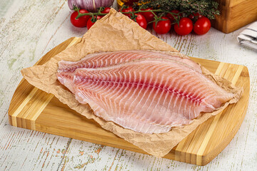 Raw Tilapia fish fillet slice