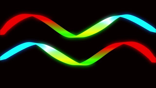 Colorful movement like 2 scarves with black background. 3D animation
