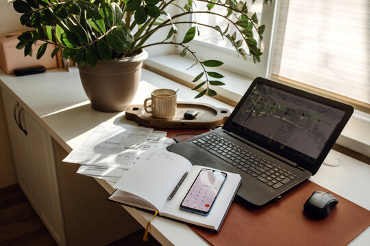 Still life with financial documents for paying utility bills.