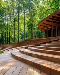 A modern amphitheater in an urban forest, blending culture and nature