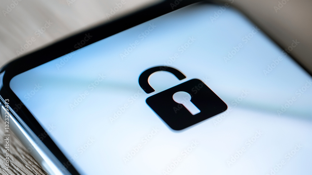 Poster digital security lock: illustrating data protection with a close-up shot of a smartphone display sho
