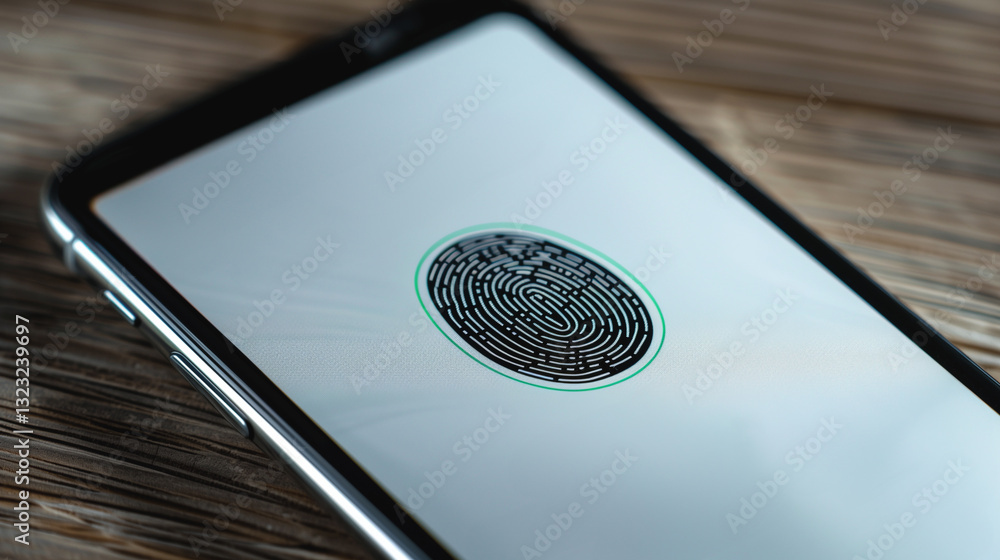 Poster smartphone fingerprint authentication: a close-up shot of a smartphone's screen displaying fingerpri