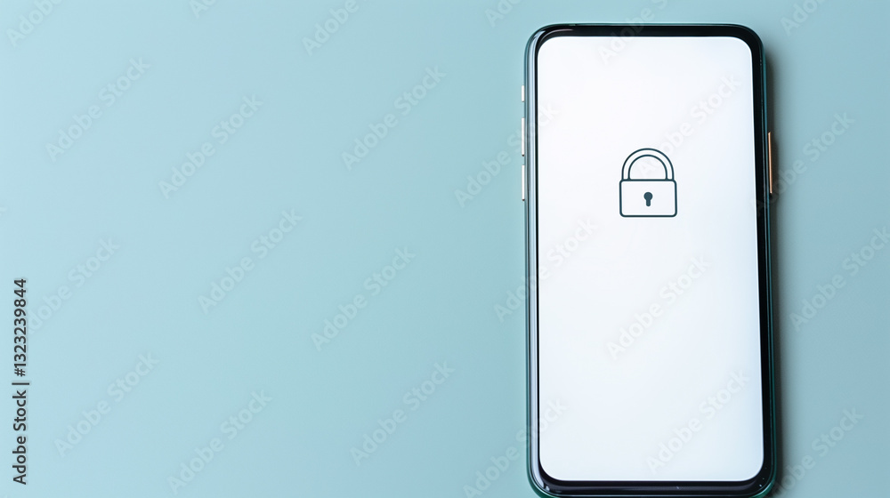 Poster secure connection: smartphone with a lock icon on the screen, signifying privacy and security, is pl