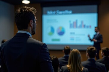 Fototapeta premium Business professionals discuss AI strategies in a conference setting