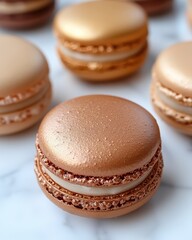 Fototapeta premium Exquisite Bronze Macaron Display Delicious French Dessert Confection Pastry Sweet Treat Still Life