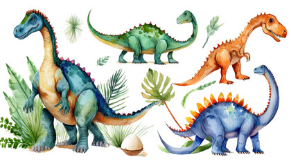 Fototapeta premium dinosaurs with eggs prehistoric animals set on transparent background