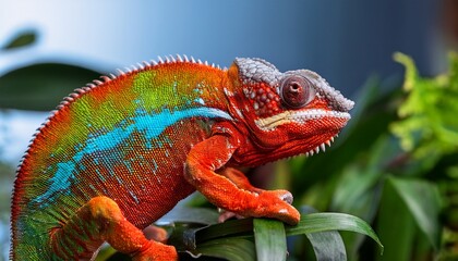 closeup of a colorful chameleon lizard generative ai
