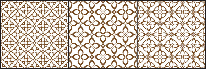 Set of seamless pattern with Geometric Shape, crosses, floral silhouettes, repeat tiles. on white background texture. Simple Geometric Seamless pattern.