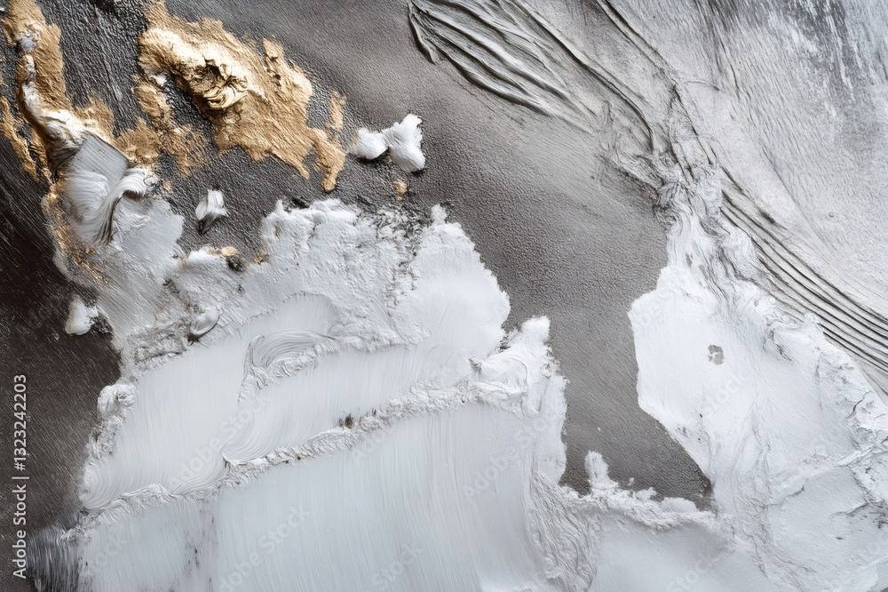 Poster metallic texture with scratches and weathered details creating an abstract design in gold, silver, a