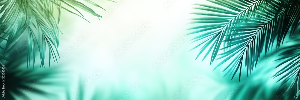 Poster Tropical greenery with blurred palm leaves creating a fresh and adventurous atmosphere in a vibrant setting