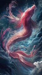Obraz premium Pink Koi Dragon in Ocean: Fantasy Art