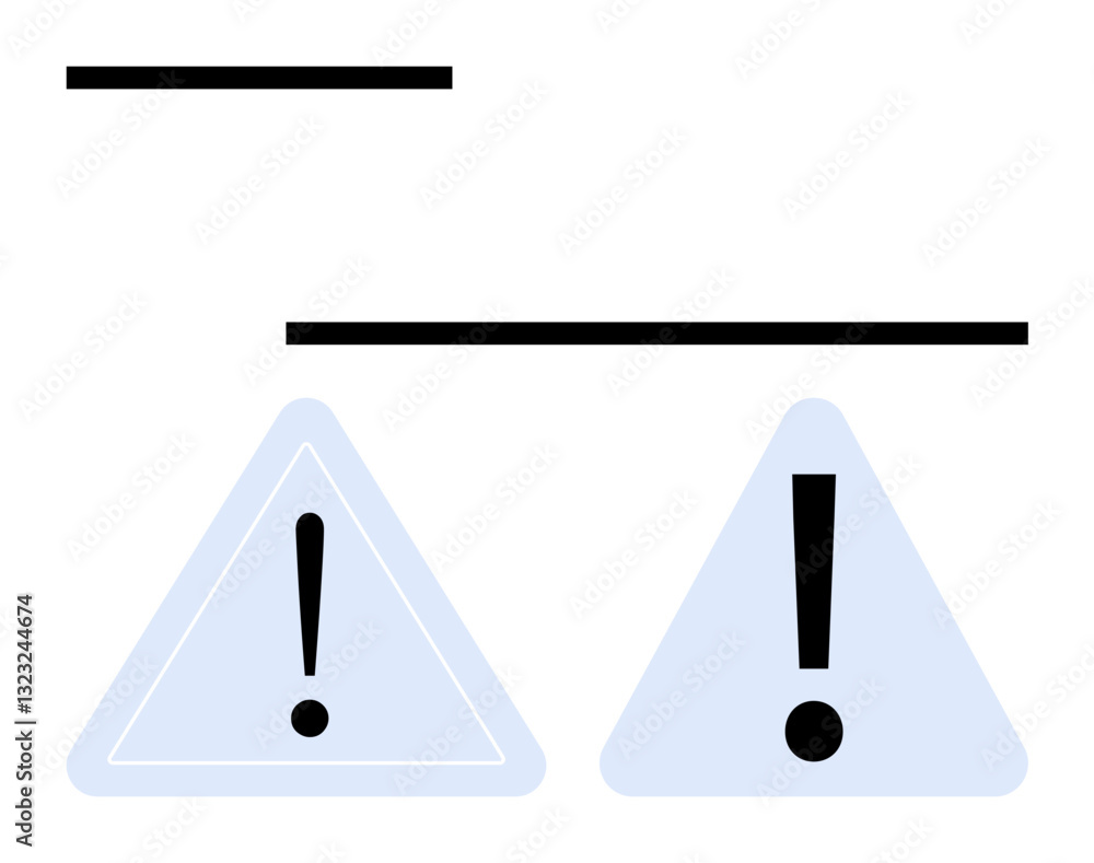 Poster two triangular warning signs with bold exclamation marks beneath black horizontal bars. ideal for sa