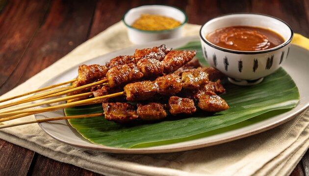 succulent sate kambing skewers grilled to perfection and served with a rich savory sauce a delightful treat for meat lovers