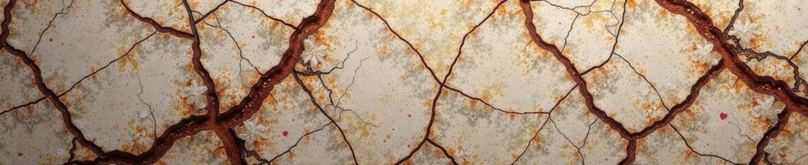 Naklejka premium Cracked marble, intricate veins, aged texture, macro, aged