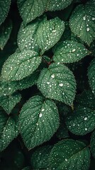 Obraz premium Verdant Leaves Adorned with Crystalline Dewdrops Nature's Jewels Of Botanical Delight Freshness