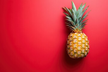 Fototapeta premium A Fresh Pineapple Resting Against A Bright Red Background