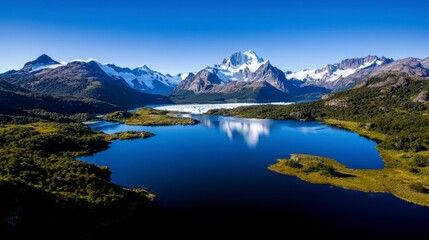 Naklejka premium Aerial View of Dramatic Patagonia Landscapes with Glaciers and Lakes