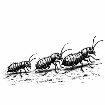 black ants marching on ground clip art preview