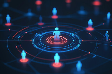 Customer relationship management concept. Graphic illustration of customer profiles connected to a target, representing customer relationship management and targeted marketing strategies
