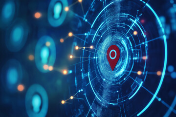 Fototapeta premium Customer relationship management concept. Graphic illustration of customer profiles connected to a target, representing customer relationship management and targeted marketing strategies