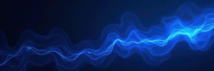 Obraz premium Glowing blue neon streaks on a deep black canvas , power, contrast