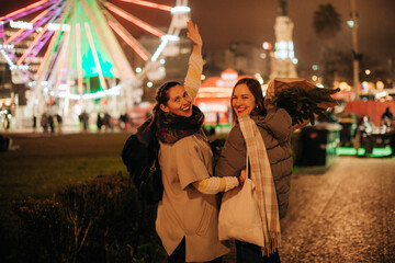 Waving Goodbye at a Festive Holiday Market