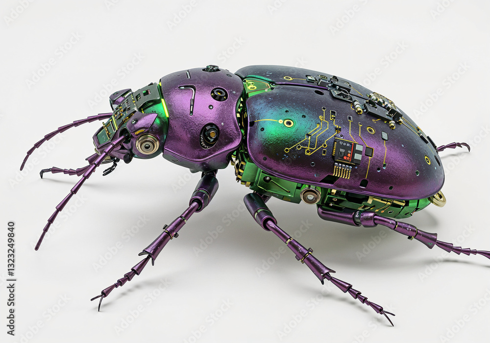 Poster futuristic cyber bug robot with mechanical elements . generative ai