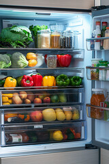 open refrigerator full of food