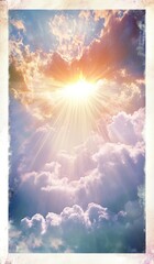 Fototapeta premium Beautiful oracle cards for production design. Bright sun shining through fluffy clouds
