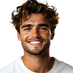 Fototapeta premium Handsome man smiling with perfect teeth, with light background , Portrait photo