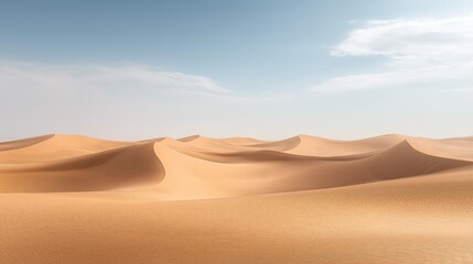 A vast desert landscape with smooth dunes sculpted by the wind