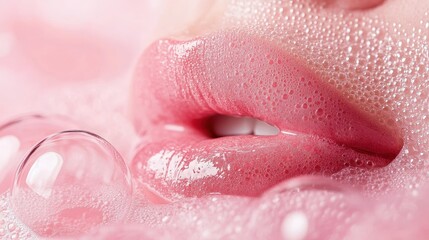 Fototapeta premium Beautiful Young woman with Gloss pink lips on studio background,closeup face lady in studio background,smooth and glow skin. Natural beauty, healthy and girl or female with makeup.