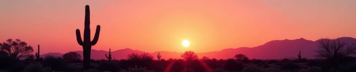 Obraz premium Lone saguaro silhouette at dawn, stark against pale sky, saguaros, USA