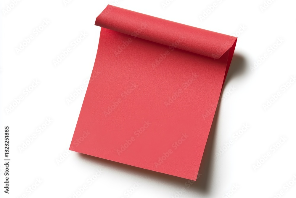 Poster close up of blank red sticky paper note isolated on white background with clean lines and high quali