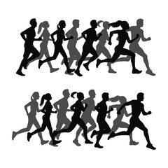 Marathon run. Group of running people, men and women