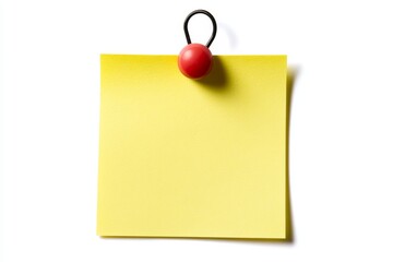 Close up of blank yellow sticky paper note isolated on white background with clean lines