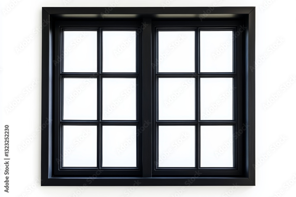 Aufkleber close up view of black window frame isolated on white background with clean lines and minimalist det