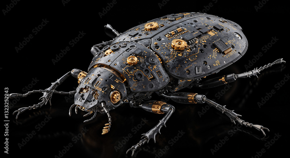 Poster futuristic cyber bug robot with mechanical elements . generative ai