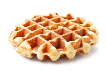Crispy Golden Brown Waffle Isolated on a Clean White Background Close Up View